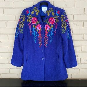 Linea by Louis Dell Olio Wool Jacket Embroidered Boho Floral Nature Size Medium